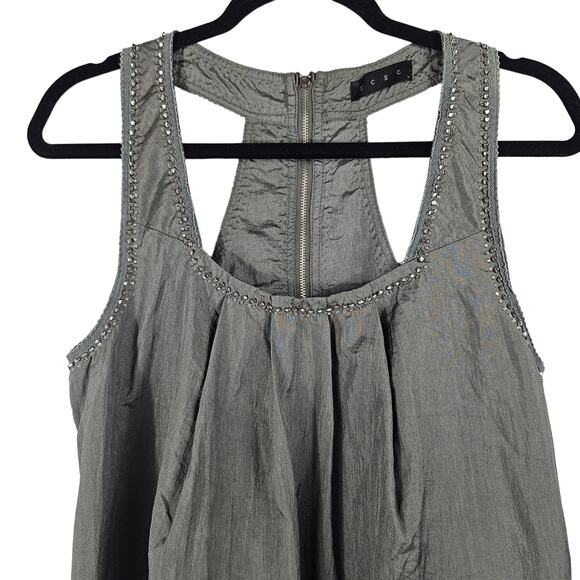 TCEC Womens Dress Size Large Pewter/Gray/Green Shimmery Beading Racer Back - Picture 4 of 9